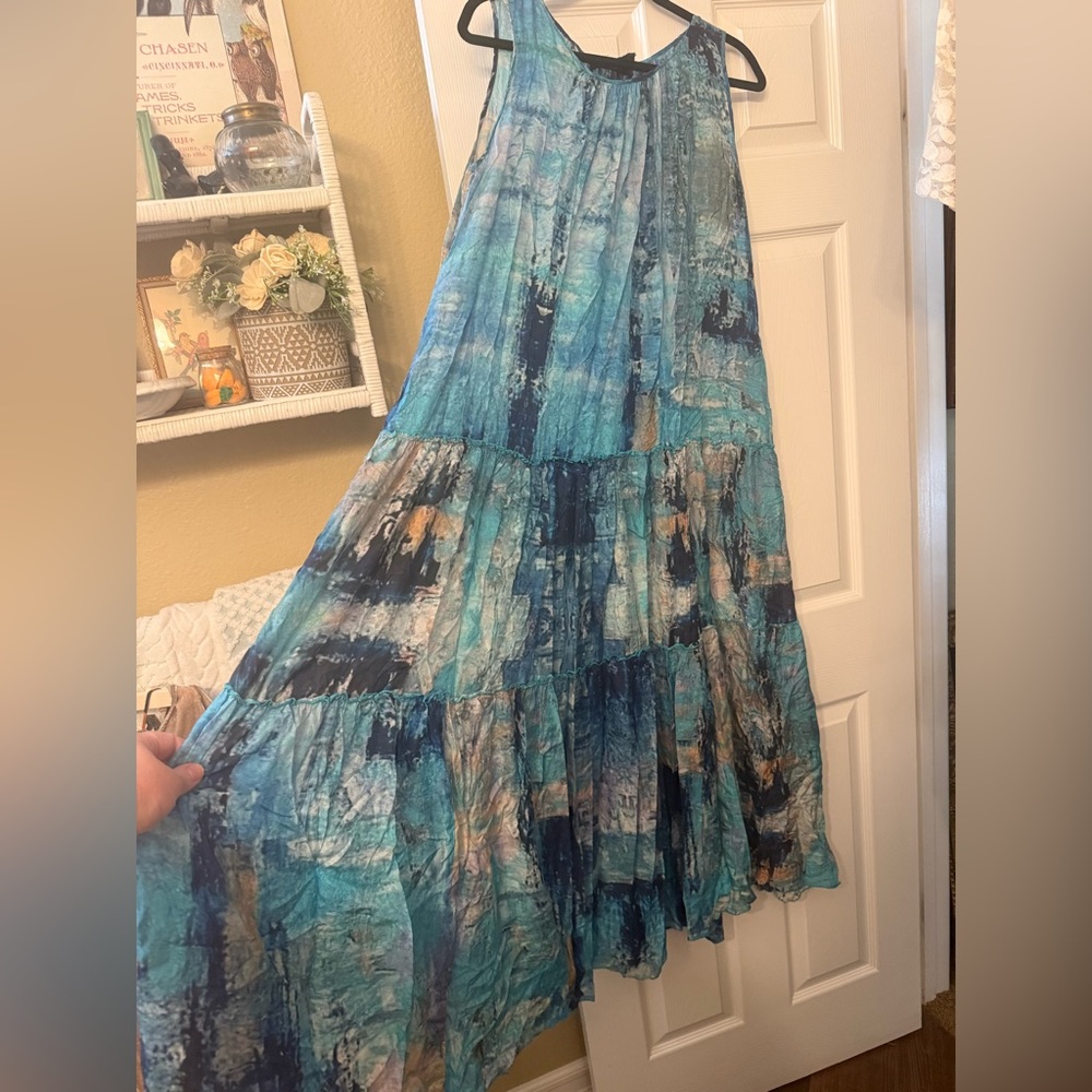 Johnny Was Teal and Navy Maxi Dress